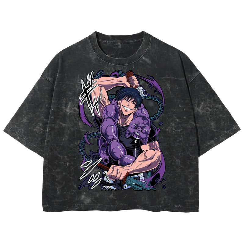 Playera streetwear premium de anime y gaming ExtraLife MX, corte boxy deluxe mineral wash heavyweight en color Acid Wash, moda urbana mexicana de culto.