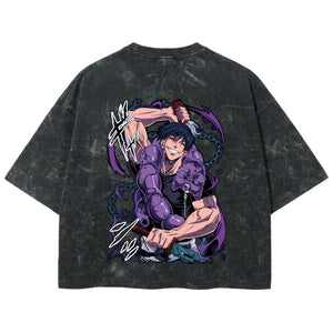 Playera streetwear premium de anime y gaming ExtraLife MX, corte boxy deluxe mineral wash heavyweight en color Acid Wash, moda urbana mexicana de culto.