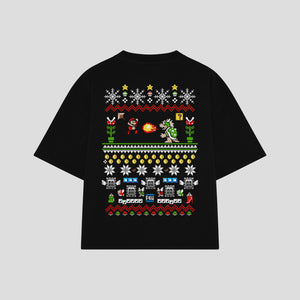 Playera streetwear premium de anime y gaming ExtraLife MX, corte boxy oversized drop shoulder heavyweight en color Deep Black y Off-White, moda urbana mexicana de culto.