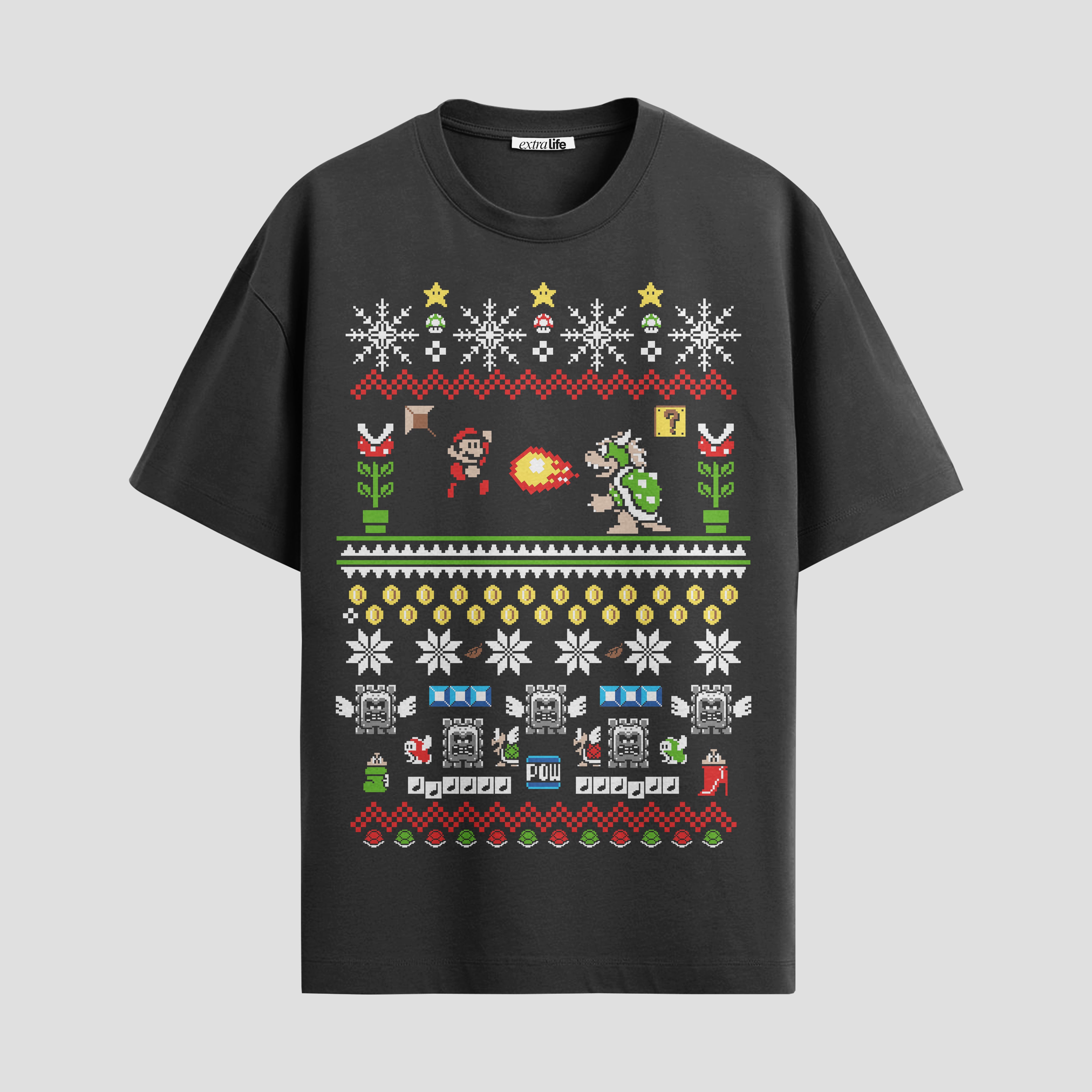 Playera urbana de anime y gaming ExtraLife MX, corte Standard Fit unisex ligero y transpirable en color Deep Black y Pure White, ropa de uso diario para gym y casual.