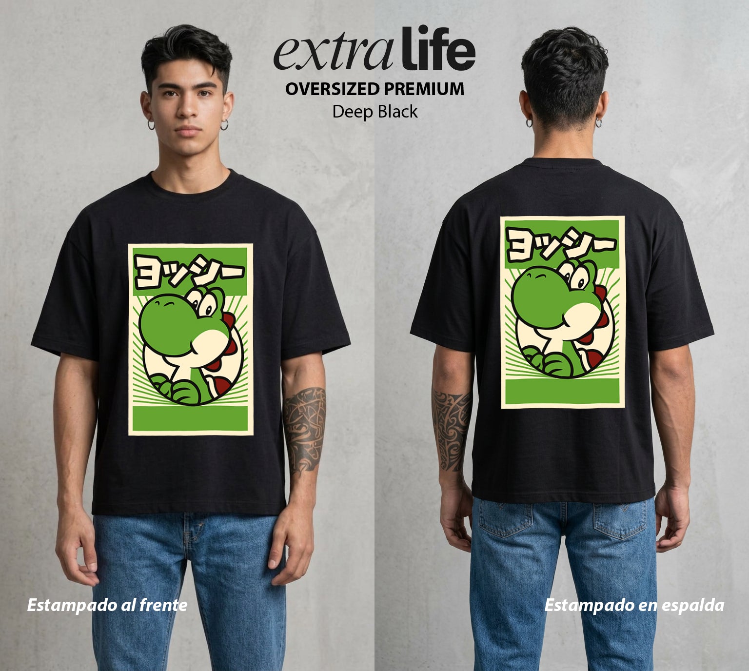 El Reino del Fontanero | Dinosaurio del Fontanero #04596 - Playera Oversized Premium | Deep Black - Foto en modelo