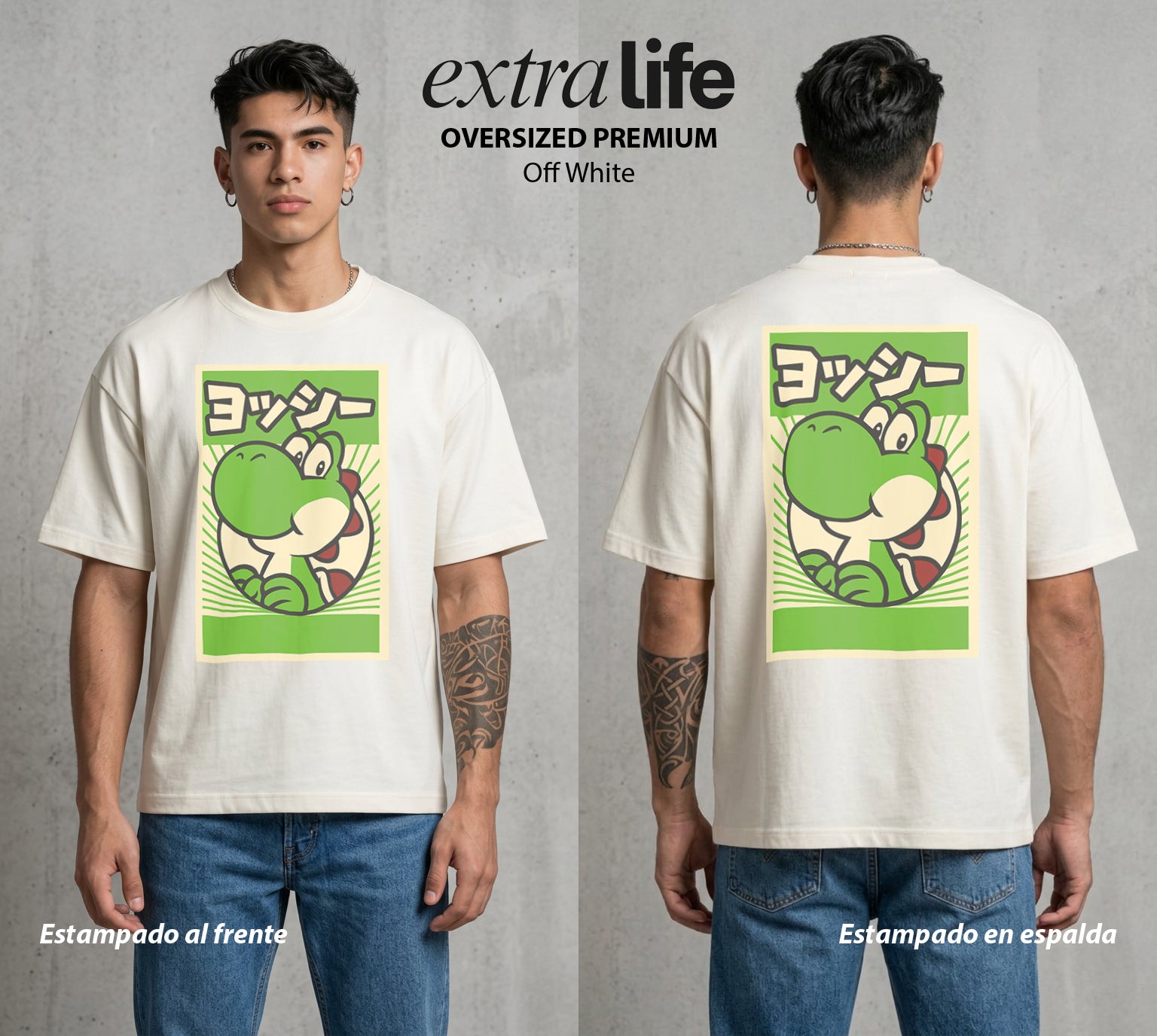 El Reino del Fontanero | Dinosaurio del Fontanero #04596 - Playera Oversized Premium | Off White - Foto en modelo