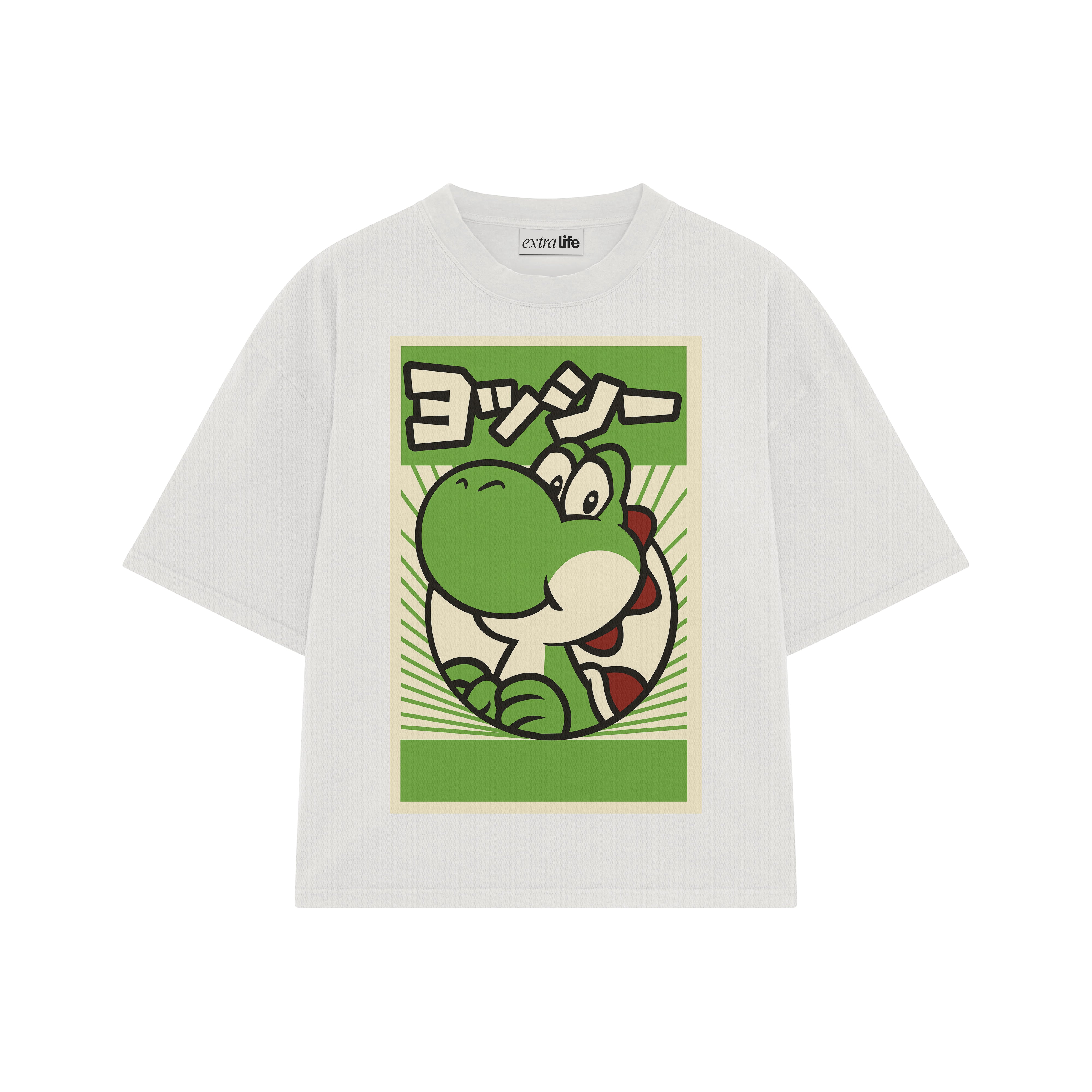Playera streetwear premium de anime y gaming ExtraLife MX, corte boxy oversized drop shoulder heavyweight en color Deep Black y Off-White, moda urbana mexicana de culto.
