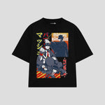 Playera streetwear premium de anime y gaming ExtraLife MX, corte boxy oversized drop shoulder heavyweight en color Deep Black y Off-White, moda urbana mexicana de culto.