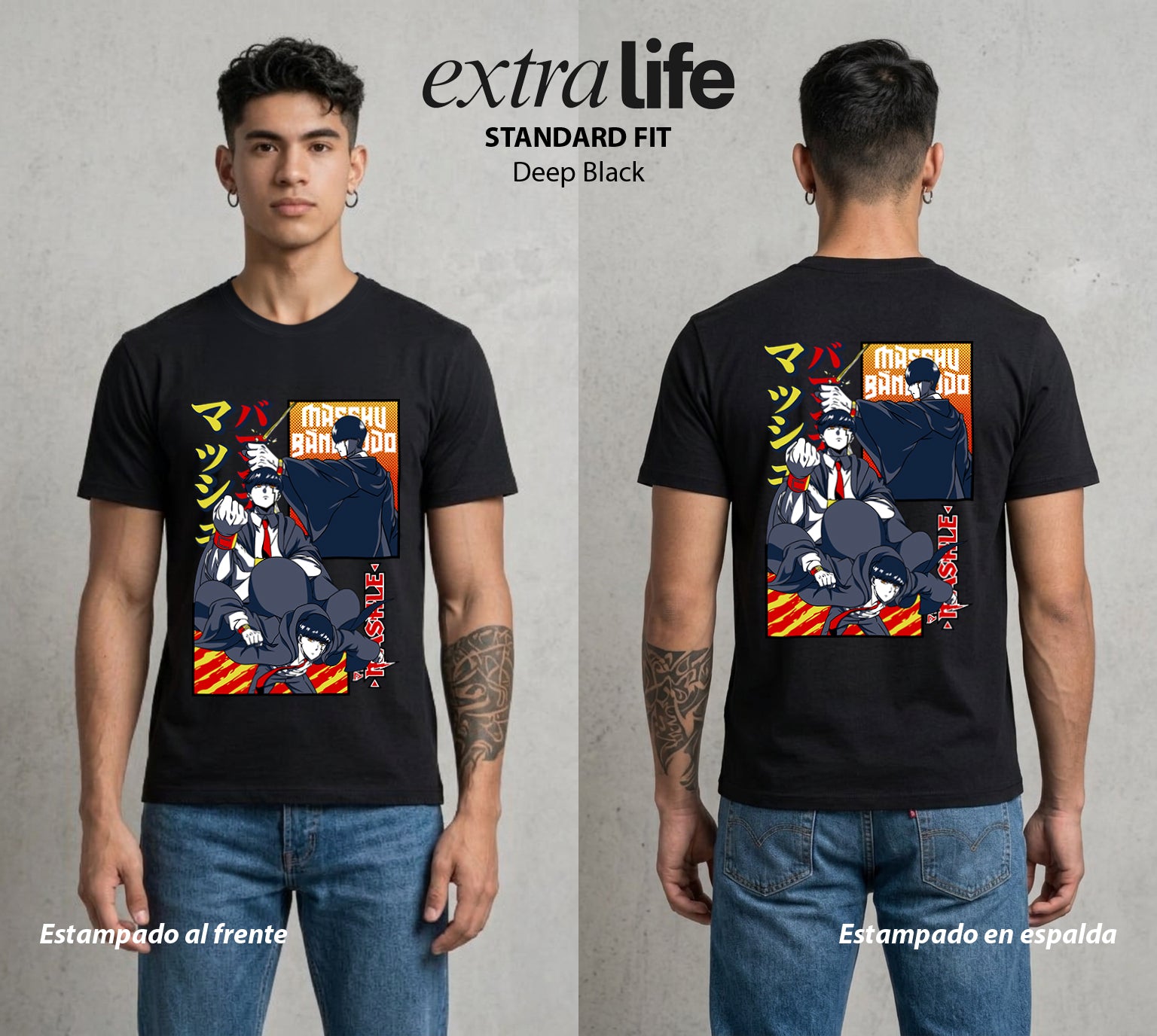 Musculos sobre Magia | El Chico Sin Poder #04597 - Playera Standard Fit | Deep Black - Foto en modelo