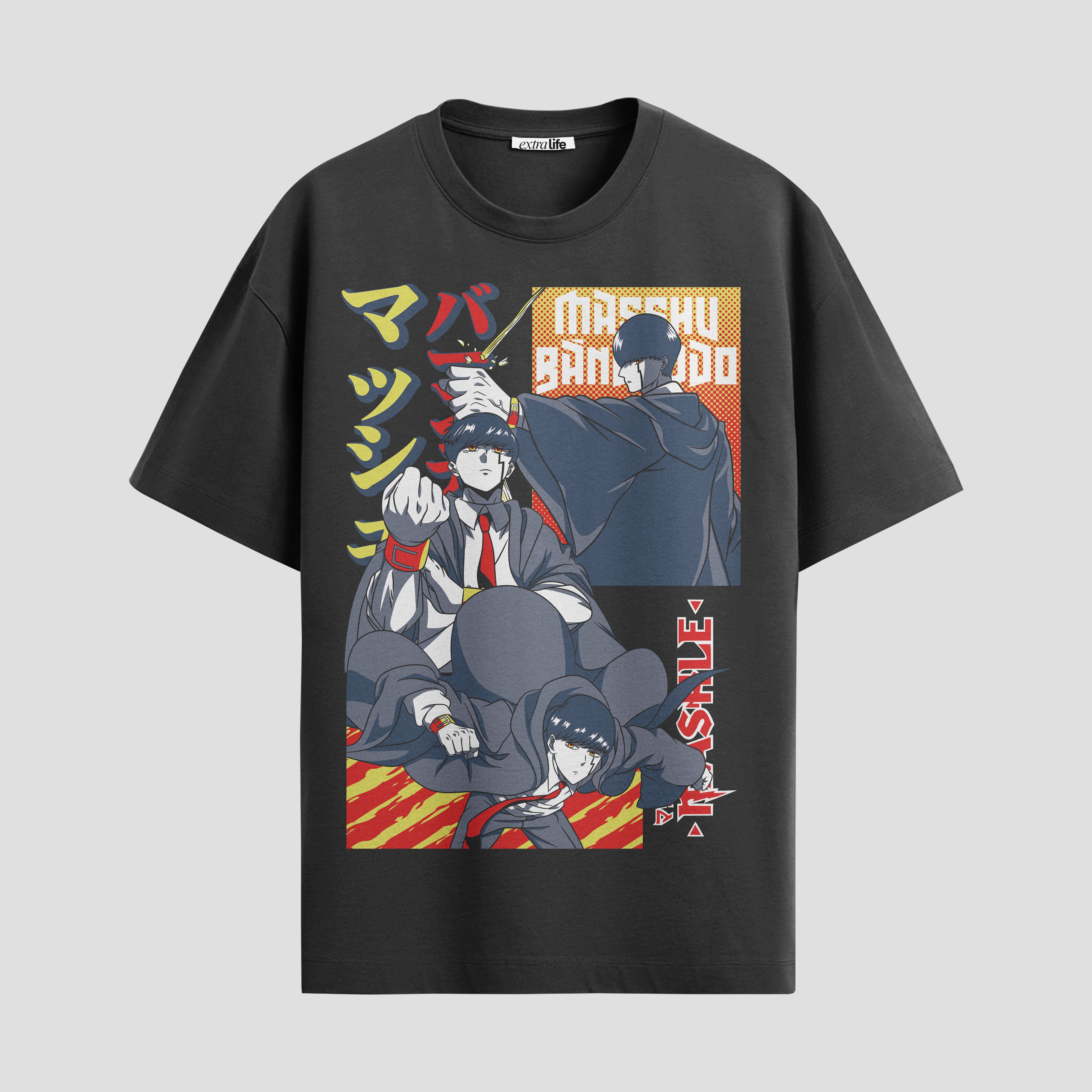 Playera urbana de anime y gaming ExtraLife MX, corte Standard Fit unisex ligero y transpirable en color Deep Black y Pure White, ropa de uso diario para gym y casual.