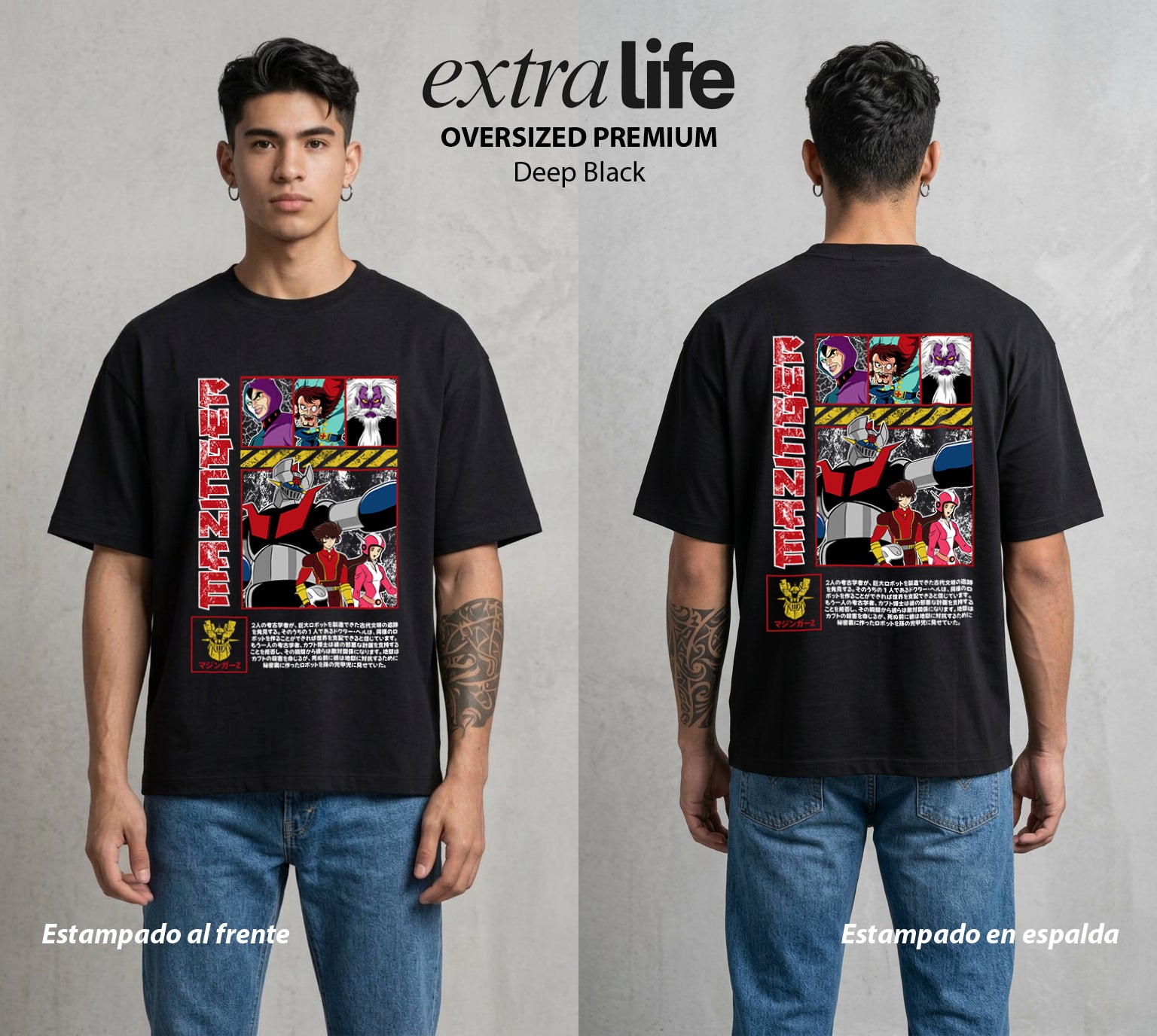 El Coloso de Acero | El Robot del Futuro #04598 - Playera Oversized Premium | Deep Black - Foto en modelo