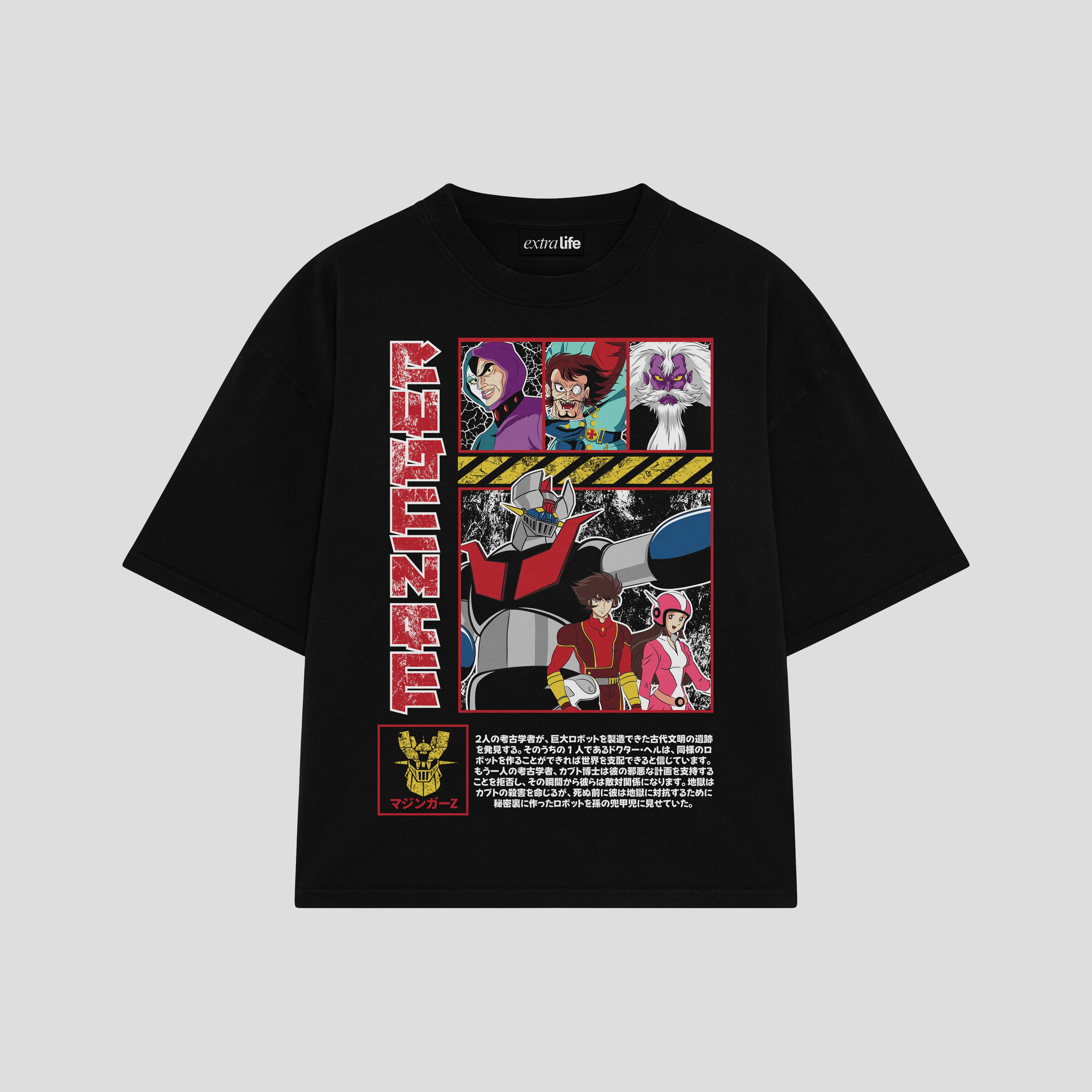 Playera streetwear premium de anime y gaming ExtraLife MX, corte boxy oversized drop shoulder heavyweight en color Deep Black y Off-White, moda urbana mexicana de culto.