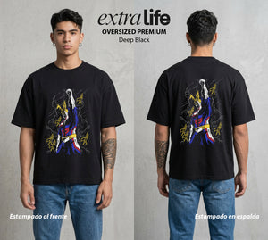 La Academia de Heroes | El Último Rescate #04600 - Playera Oversized Premium | Deep Black - Foto en modelo