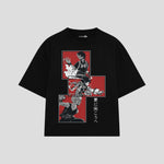 Playera streetwear premium de anime y gaming ExtraLife MX, corte boxy oversized drop shoulder heavyweight en color Deep Black y Off-White, moda urbana mexicana de culto.