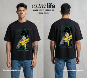 La Academia de Heroes | Heredero del Poder #04604 - Playera Oversized Premium | Deep Black - Foto en modelo