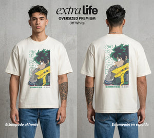 La Academia de Heroes | Heredero del Poder #04604 - Playera Oversized Premium | Off White - Foto en modelo