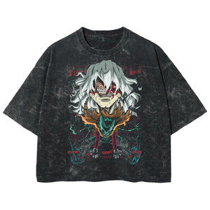 Playera streetwear premium de anime y gaming ExtraLife MX, corte boxy deluxe mineral wash heavyweight en color Acid Wash, moda urbana mexicana de culto.
