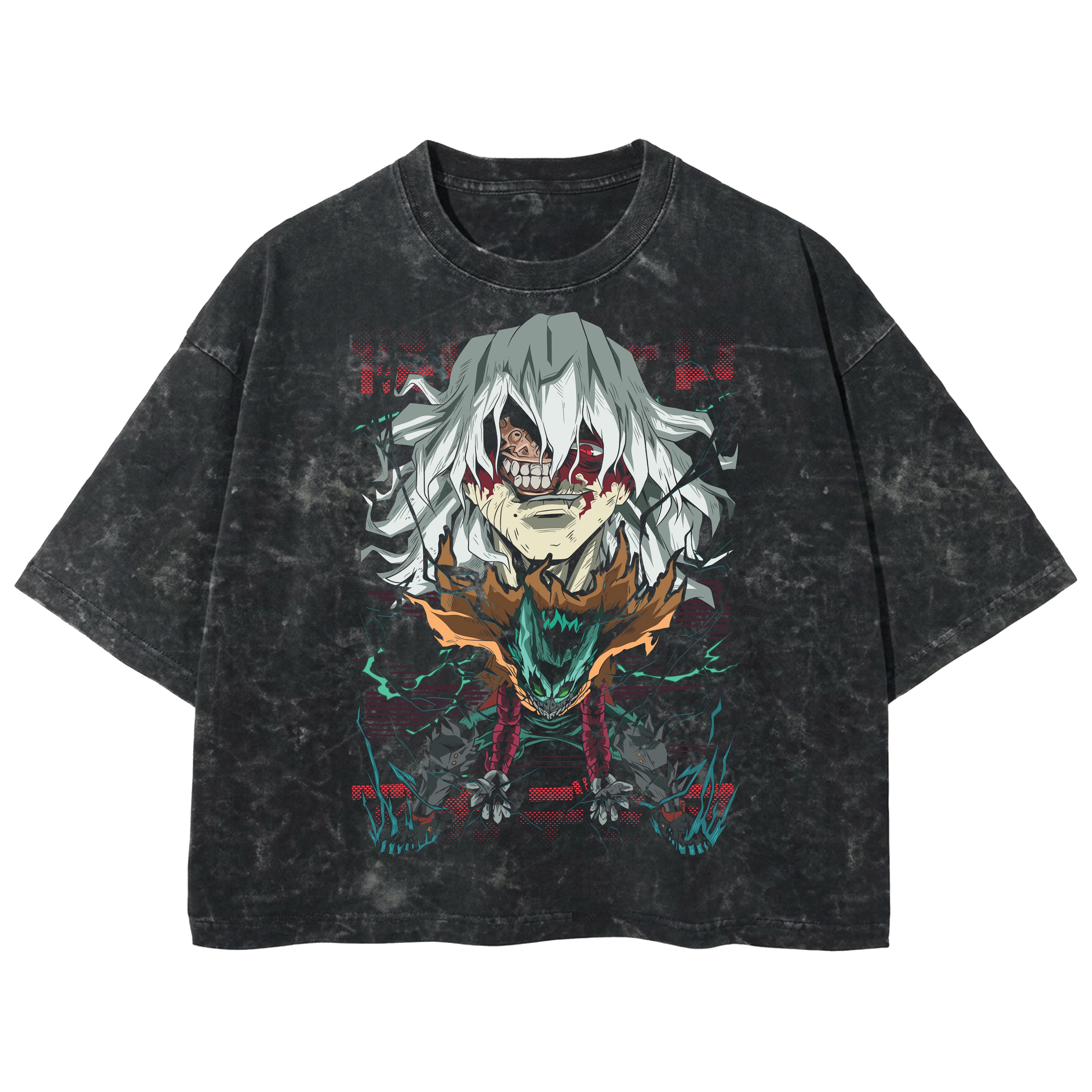 Playera streetwear premium de anime y gaming ExtraLife MX, corte boxy deluxe mineral wash heavyweight en color Acid Wash, moda urbana mexicana de culto.