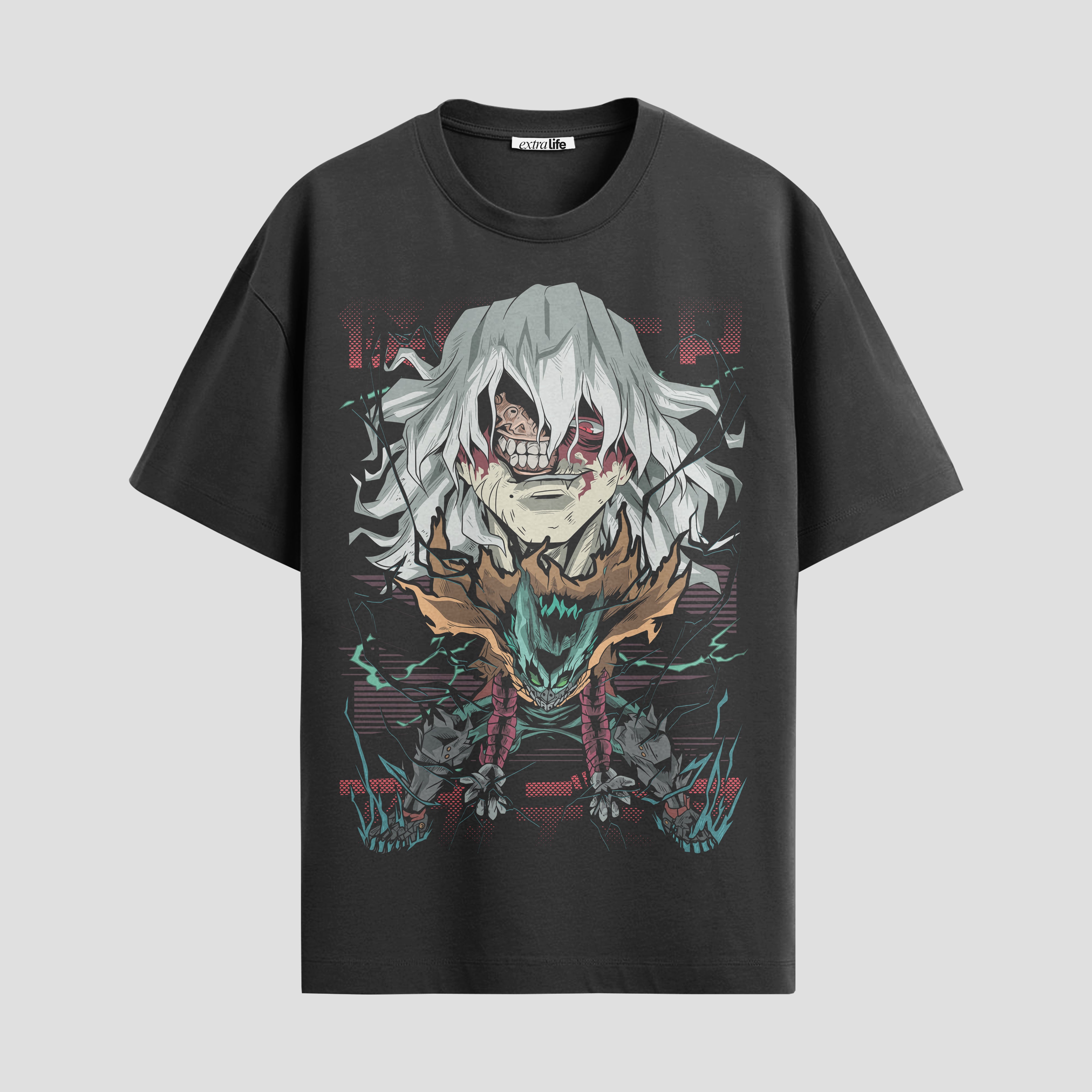 Playera urbana de anime y gaming ExtraLife MX, corte Standard Fit unisex ligero y transpirable en color Deep Black y Pure White, ropa de uso diario para gym y casual.