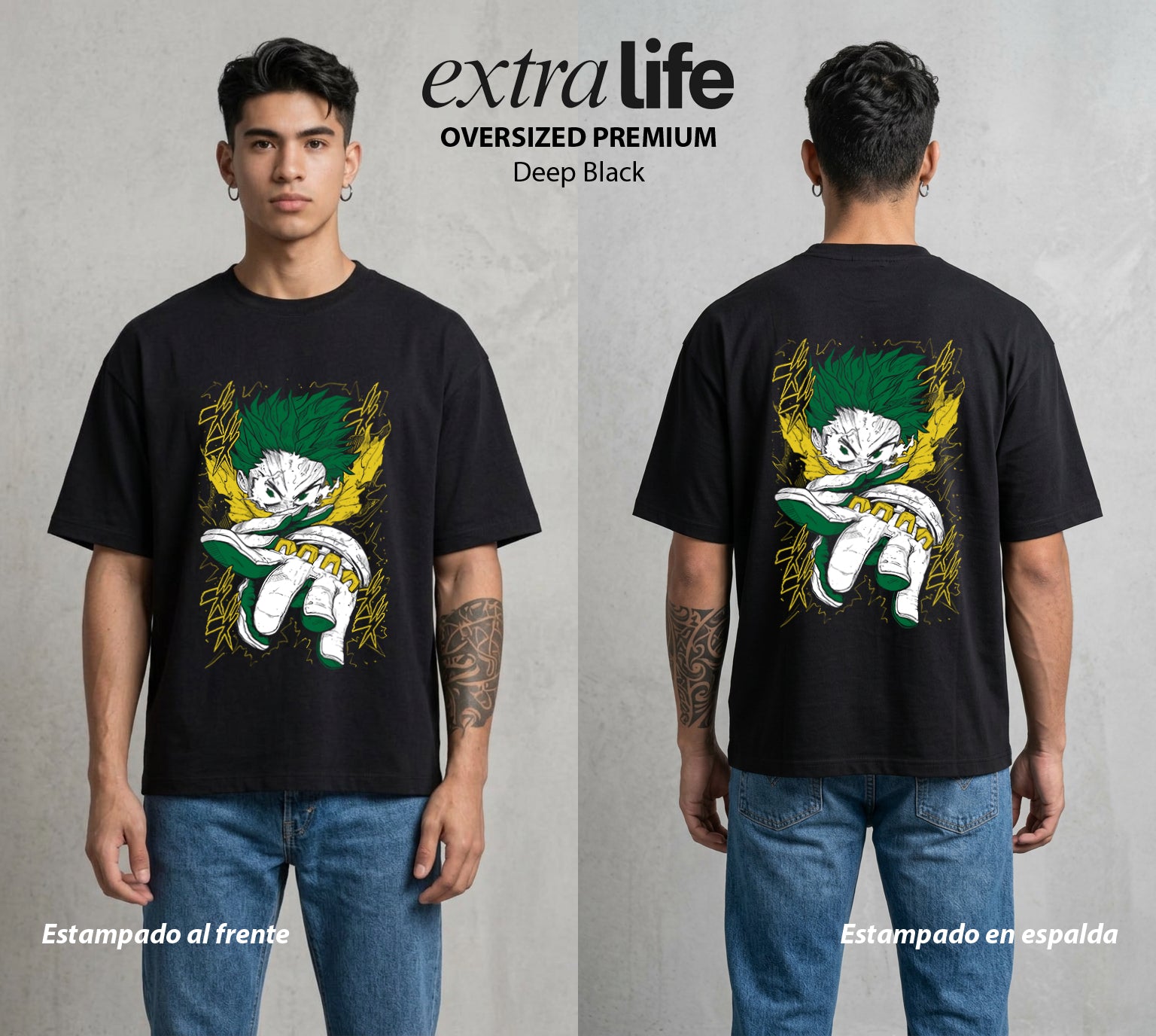 La Academia de Heroes | Fuerza de un Millón #04606 - Playera Oversized Premium | Deep Black - Foto en modelo