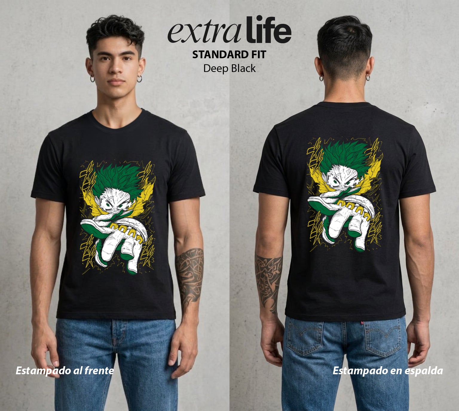 La Academia de Heroes | Fuerza de un Millón #04606 - Playera Standard Fit | Deep Black - Foto en modelo