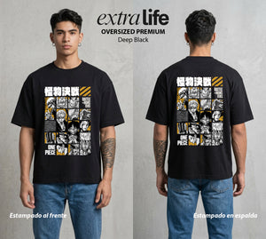 Mar de los Piratas | Batalla de Monstruos #04607 - Playera Oversized Premium | Deep Black - Foto en modelo