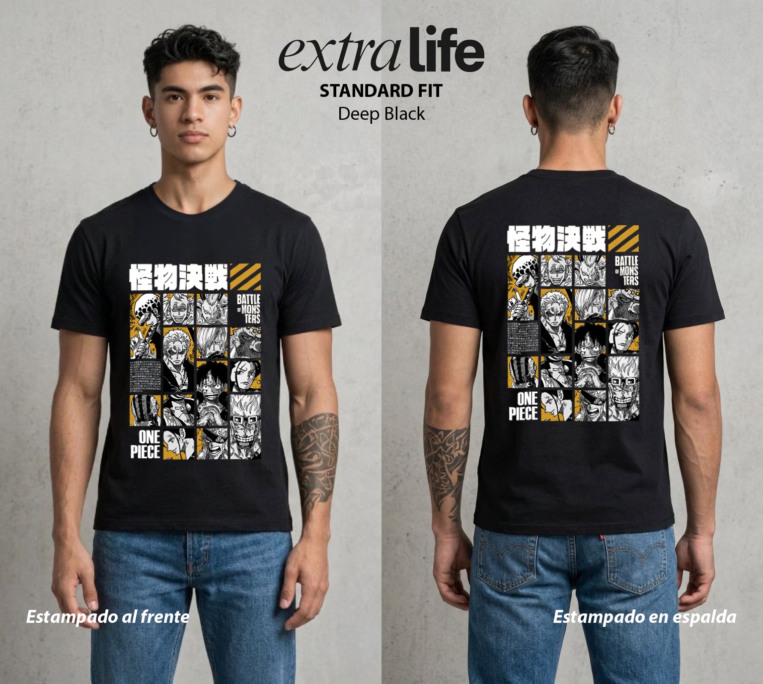 Mar de los Piratas | Batalla de Monstruos #04607 - Playera Standard Fit | Deep Black - Foto en modelo