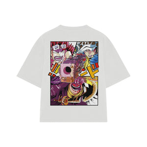 Playera streetwear premium de anime y gaming ExtraLife MX, corte boxy oversized drop shoulder heavyweight en color Deep Black y Off-White, moda urbana mexicana de culto.