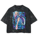 Playera streetwear premium de anime y gaming ExtraLife MX, corte boxy deluxe mineral wash heavyweight en color Acid Wash, moda urbana mexicana de culto.