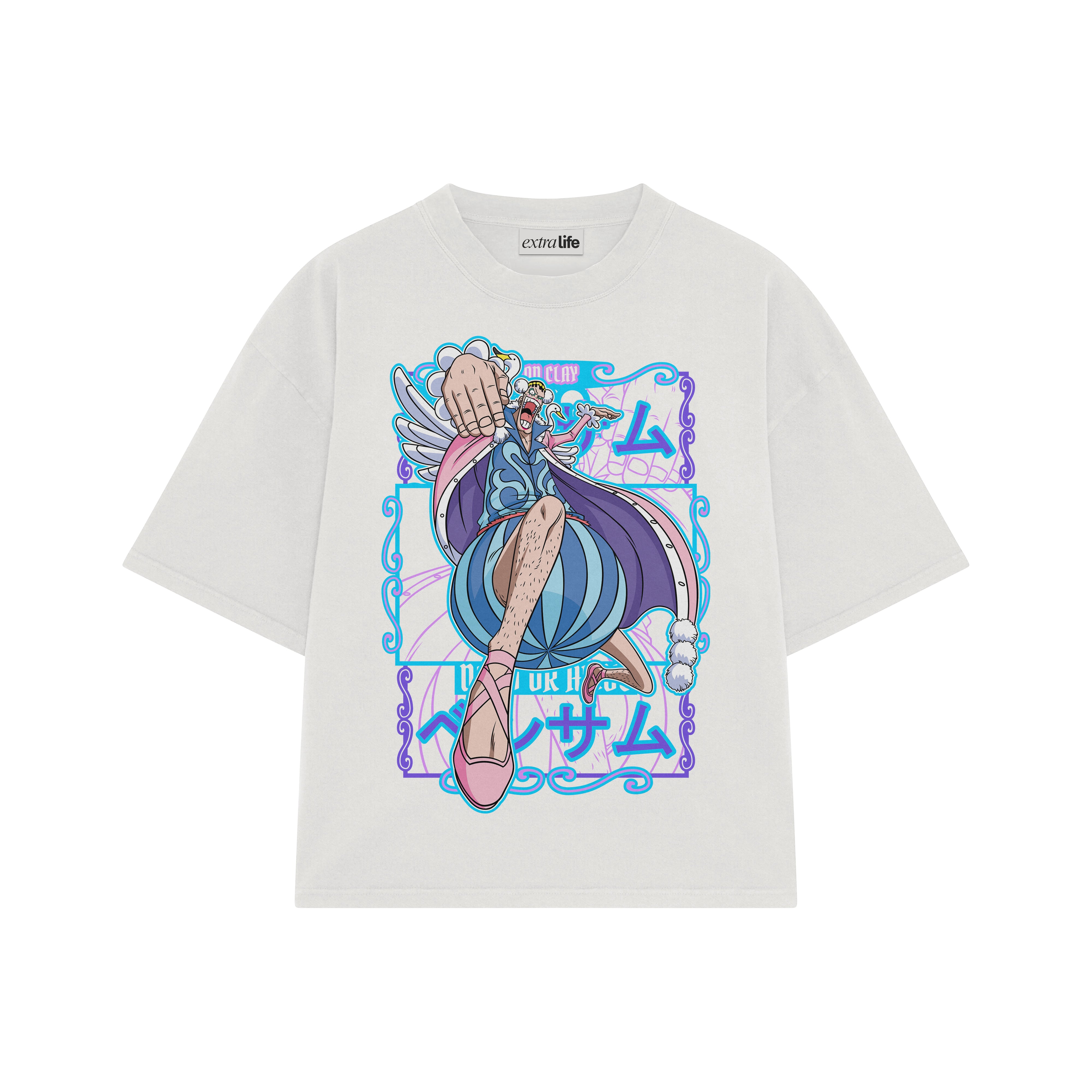 Playera streetwear premium de anime y gaming ExtraLife MX, corte boxy oversized drop shoulder heavyweight en color Deep Black y Off-White, moda urbana mexicana de culto.