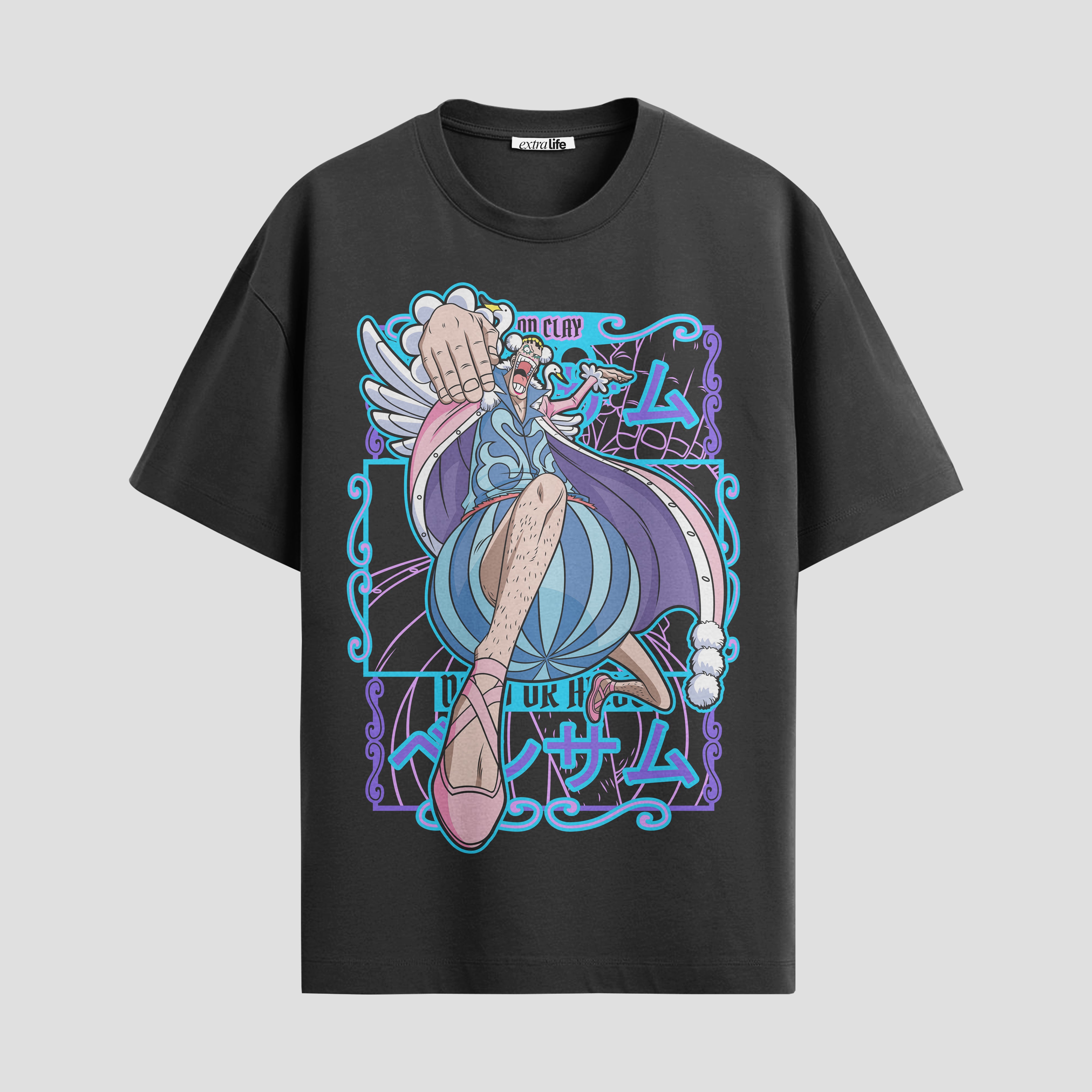 Playera urbana de anime y gaming ExtraLife MX, corte Standard Fit unisex ligero y transpirable en color Deep Black y Pure White, ropa de uso diario para gym y casual.