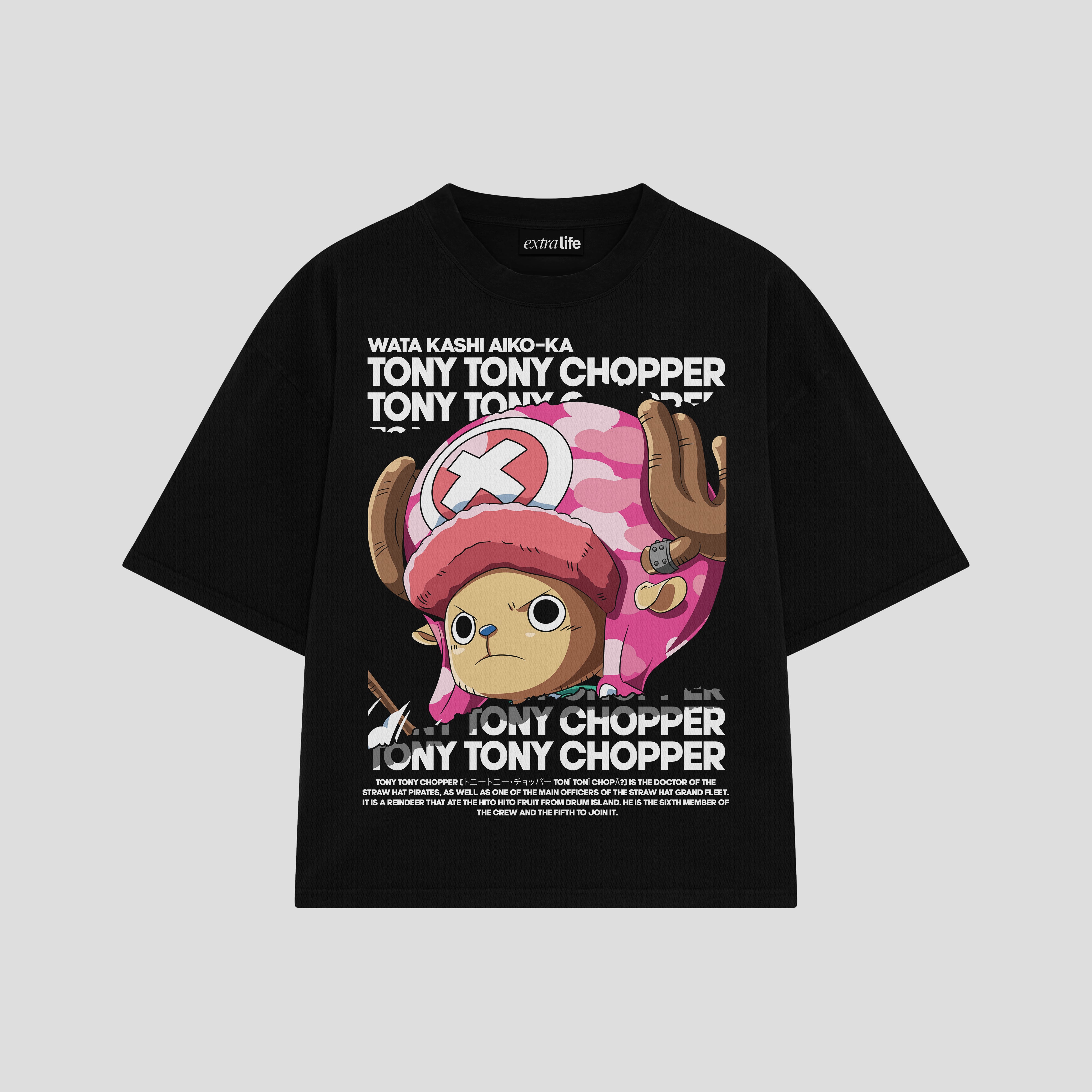 Playera streetwear premium de anime y gaming ExtraLife MX, corte boxy oversized drop shoulder heavyweight en color Deep Black y Off-White, moda urbana mexicana de culto.