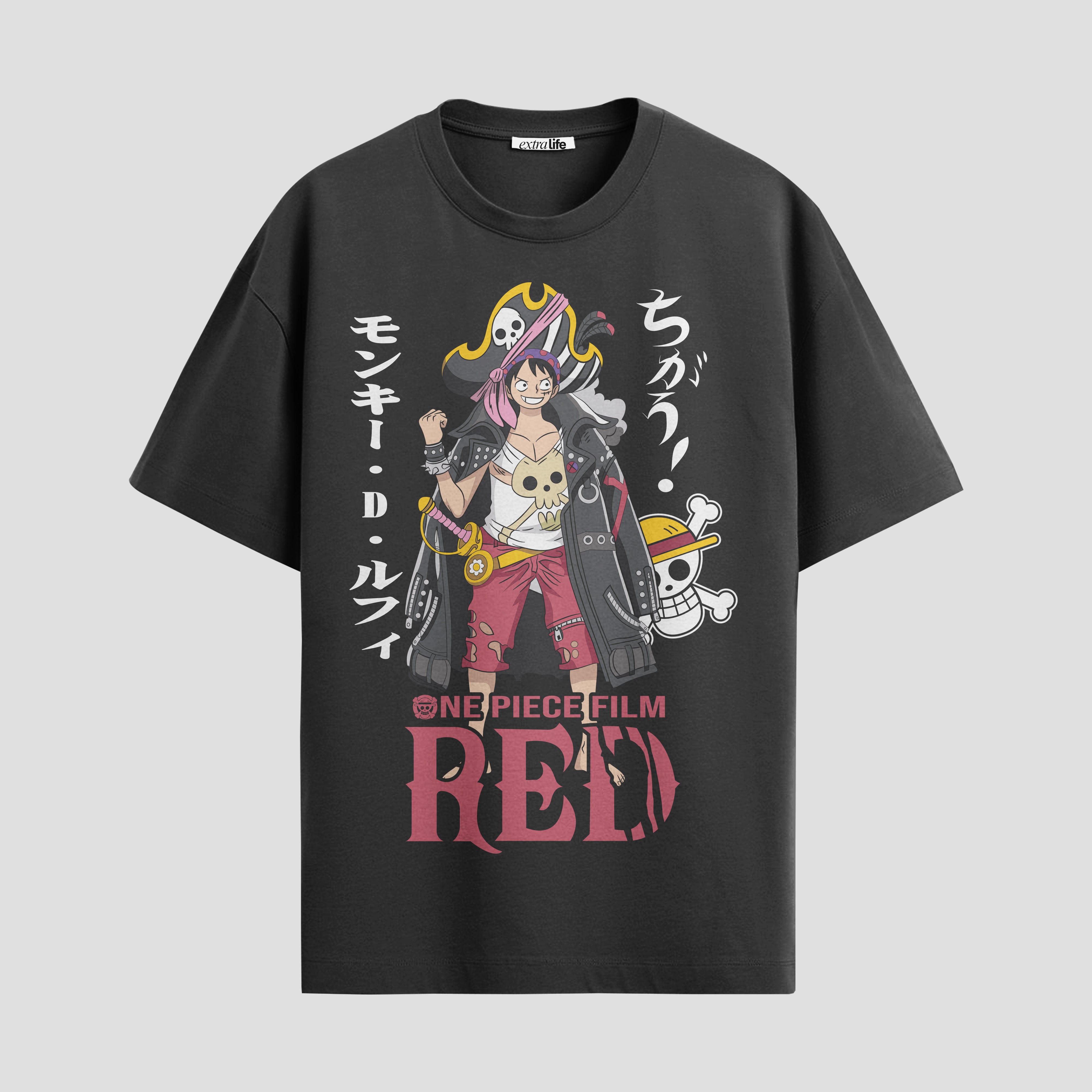 Playera urbana de anime y gaming ExtraLife MX, corte Standard Fit unisex ligero y transpirable en color Deep Black y Pure White, ropa de uso diario para gym y casual.