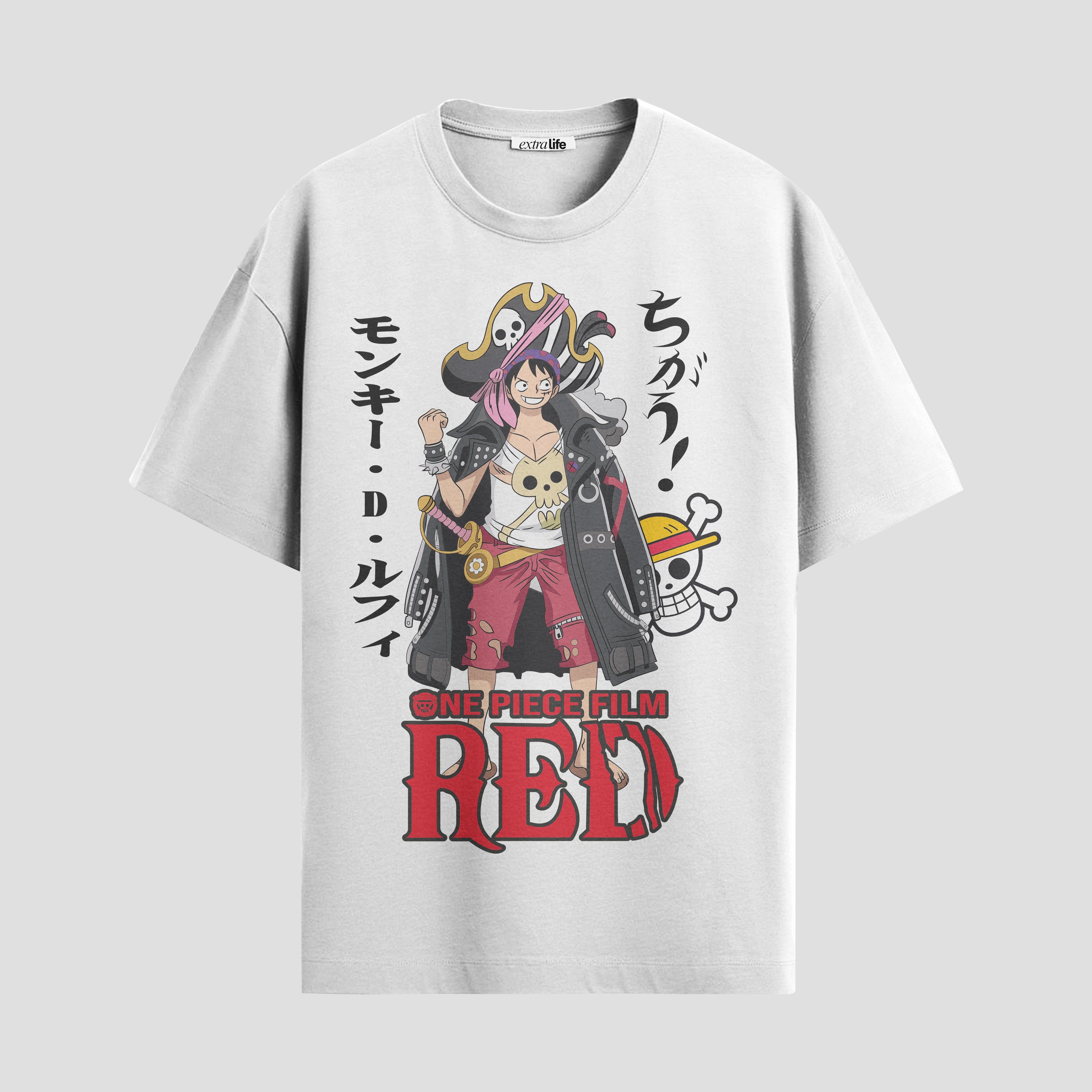 Playera urbana de anime y gaming ExtraLife MX, corte Standard Fit unisex ligero y transpirable en color Deep Black y Pure White, ropa de uso diario para gym y casual.
