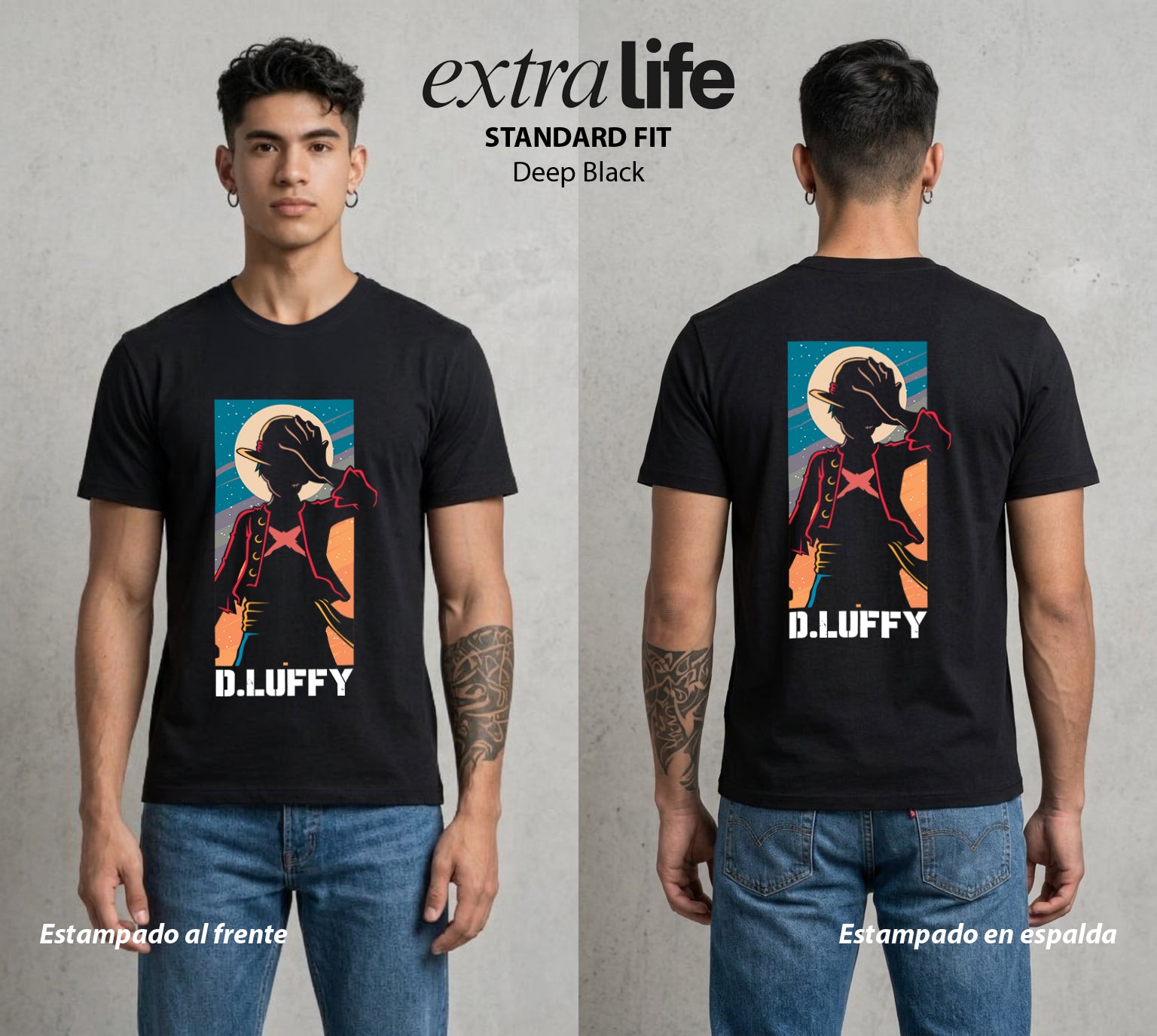Mar de los Piratas | Sombrero de Paja #04616 - Playera Standard Fit | Deep Black - Foto en modelo