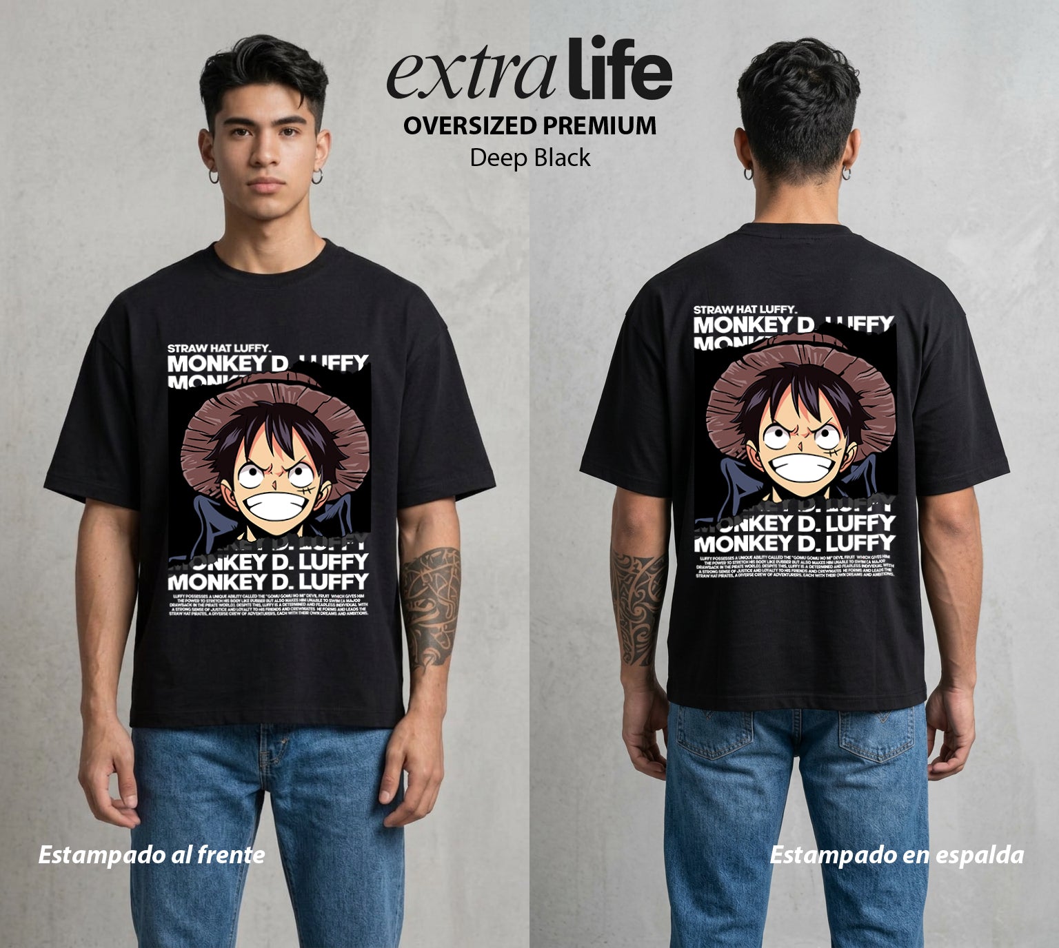 Mar de los Piratas | Puño de Goma #04619 - Playera Oversized Premium | Deep Black - Foto en modelo