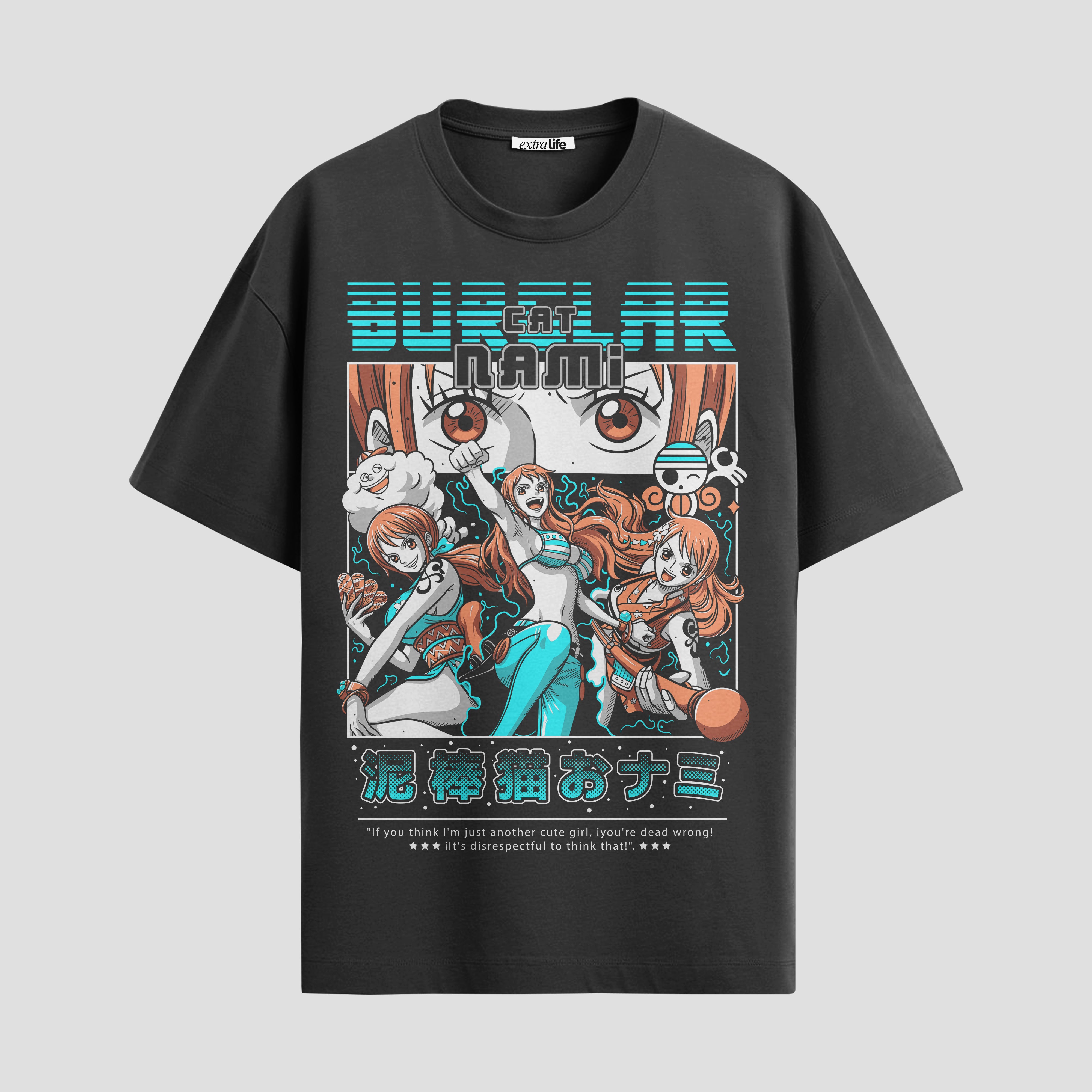 Playera urbana de anime y gaming ExtraLife MX, corte Standard Fit unisex ligero y transpirable en color Deep Black y Pure White, ropa de uso diario para gym y casual.