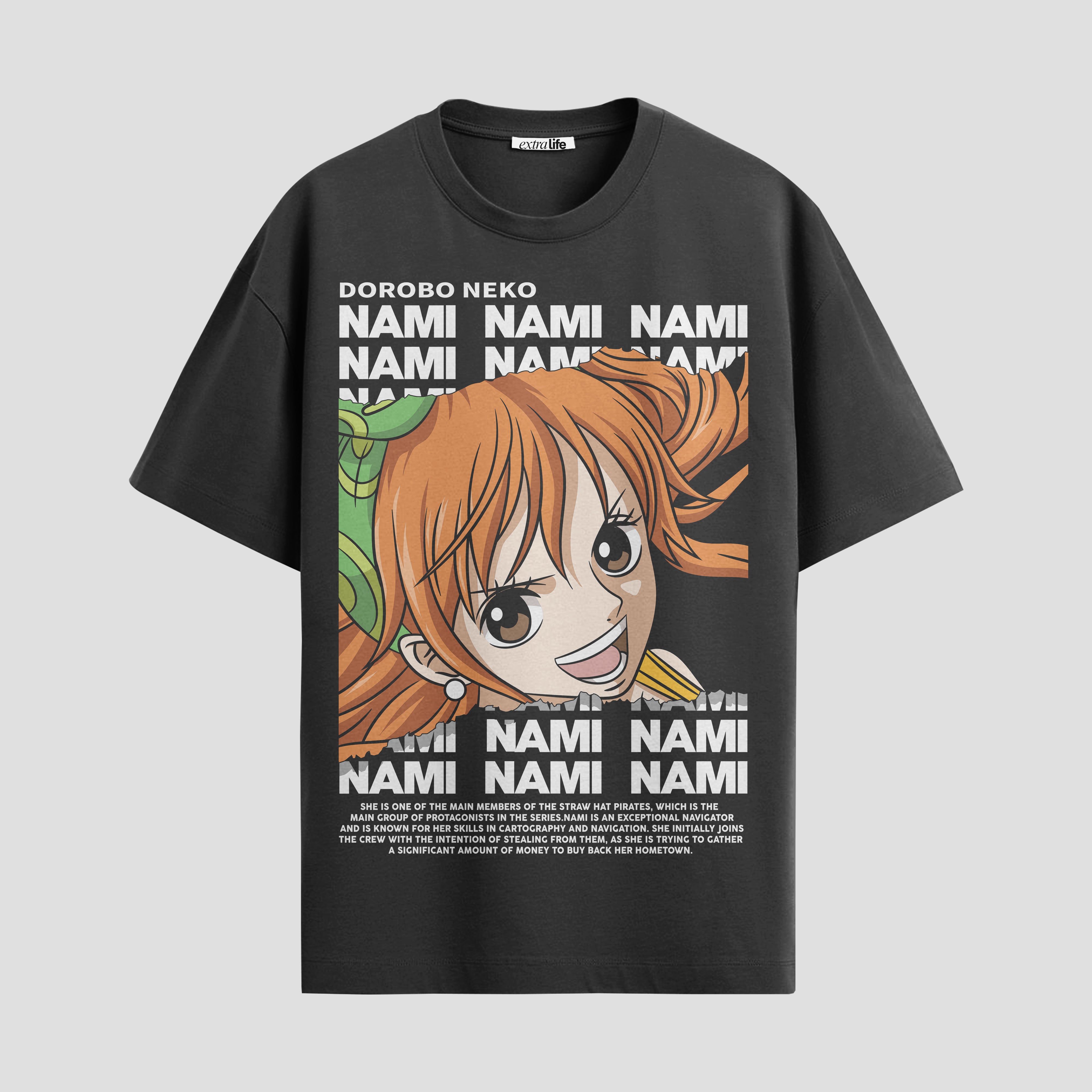 Playera urbana de anime y gaming ExtraLife MX, corte Standard Fit unisex ligero y transpirable en color Deep Black y Pure White, ropa de uso diario para gym y casual.