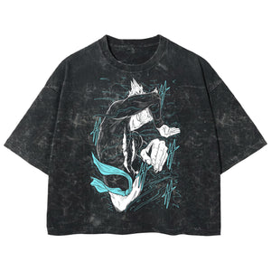 Playera streetwear premium de anime y gaming ExtraLife MX, corte boxy deluxe mineral wash heavyweight en color Acid Wash, moda urbana mexicana de culto.
