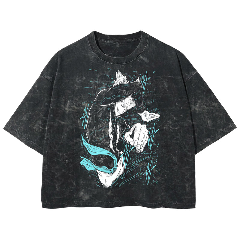 Playera streetwear premium de anime y gaming ExtraLife MX, corte boxy deluxe mineral wash heavyweight en color Acid Wash, moda urbana mexicana de culto.