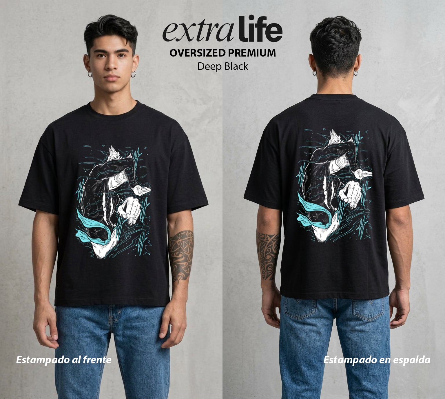 El Heroe por Hobby | Monstruo Heroico #04622 - Playera Oversized Premium | Deep Black - Foto en modelo
