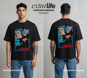 El Heroe por Hobby | Evolución del Caos #04623 - Playera Oversized Premium | Deep Black - Foto en modelo
