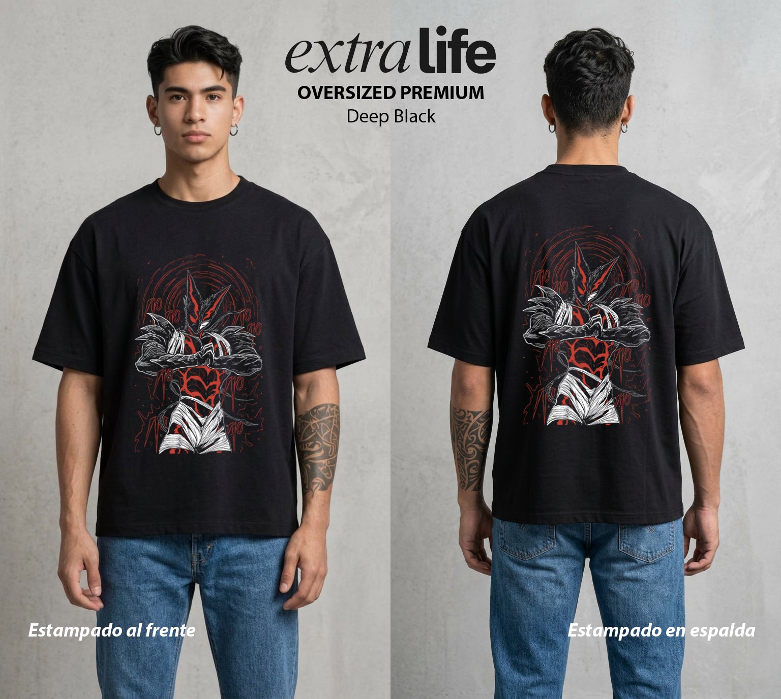 El Heroe por Hobby | Bestia Cósmica #04624 - Playera Oversized Premium | Deep Black - Foto en modelo