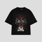 Playera streetwear premium de anime y gaming ExtraLife MX, corte boxy oversized drop shoulder heavyweight en color Deep Black y Off-White, moda urbana mexicana de culto.