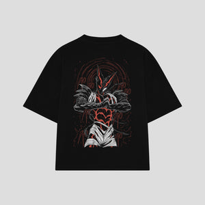 Playera streetwear premium de anime y gaming ExtraLife MX, corte boxy oversized drop shoulder heavyweight en color Deep Black y Off-White, moda urbana mexicana de culto.