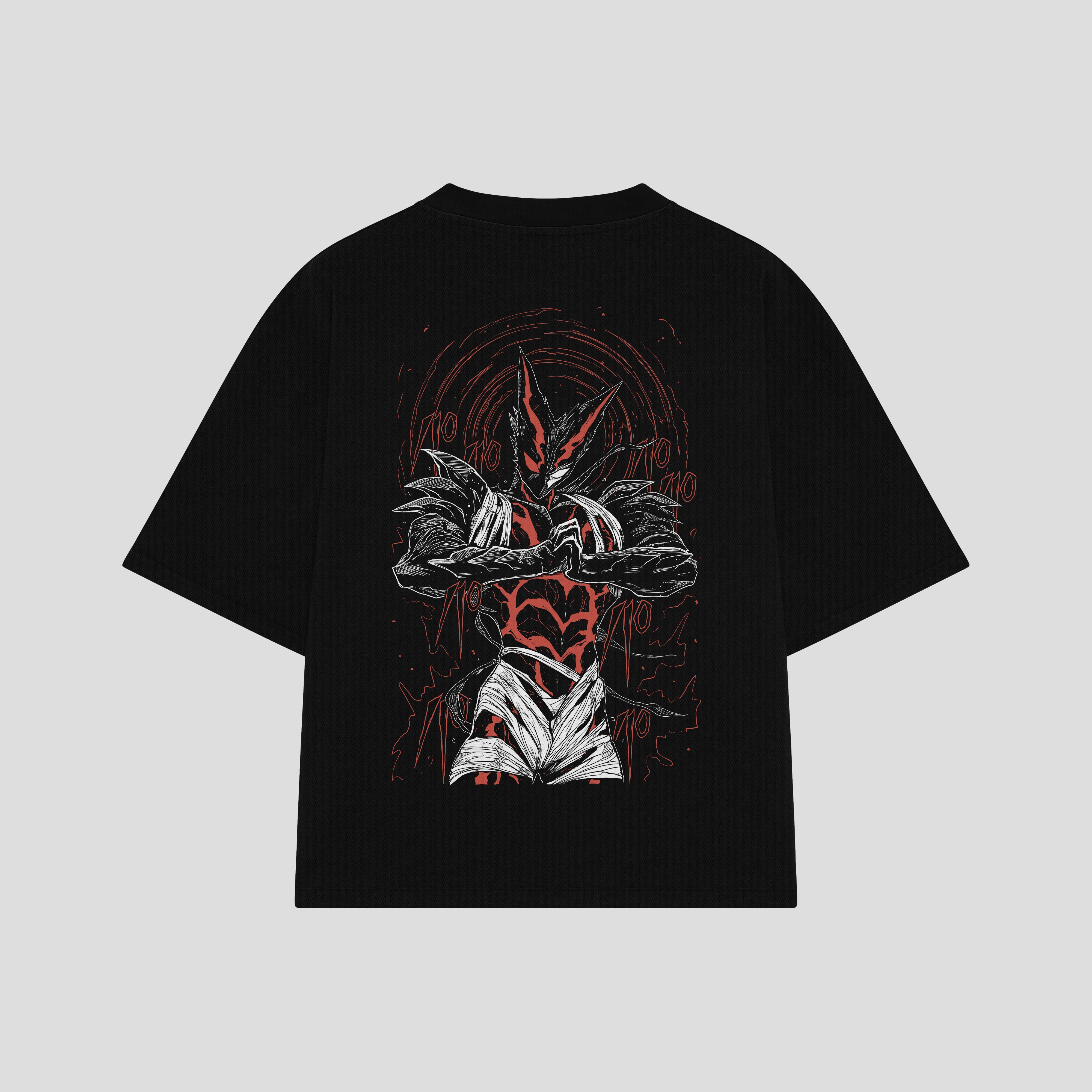 Playera streetwear premium de anime y gaming ExtraLife MX, corte boxy oversized drop shoulder heavyweight en color Deep Black y Off-White, moda urbana mexicana de culto.