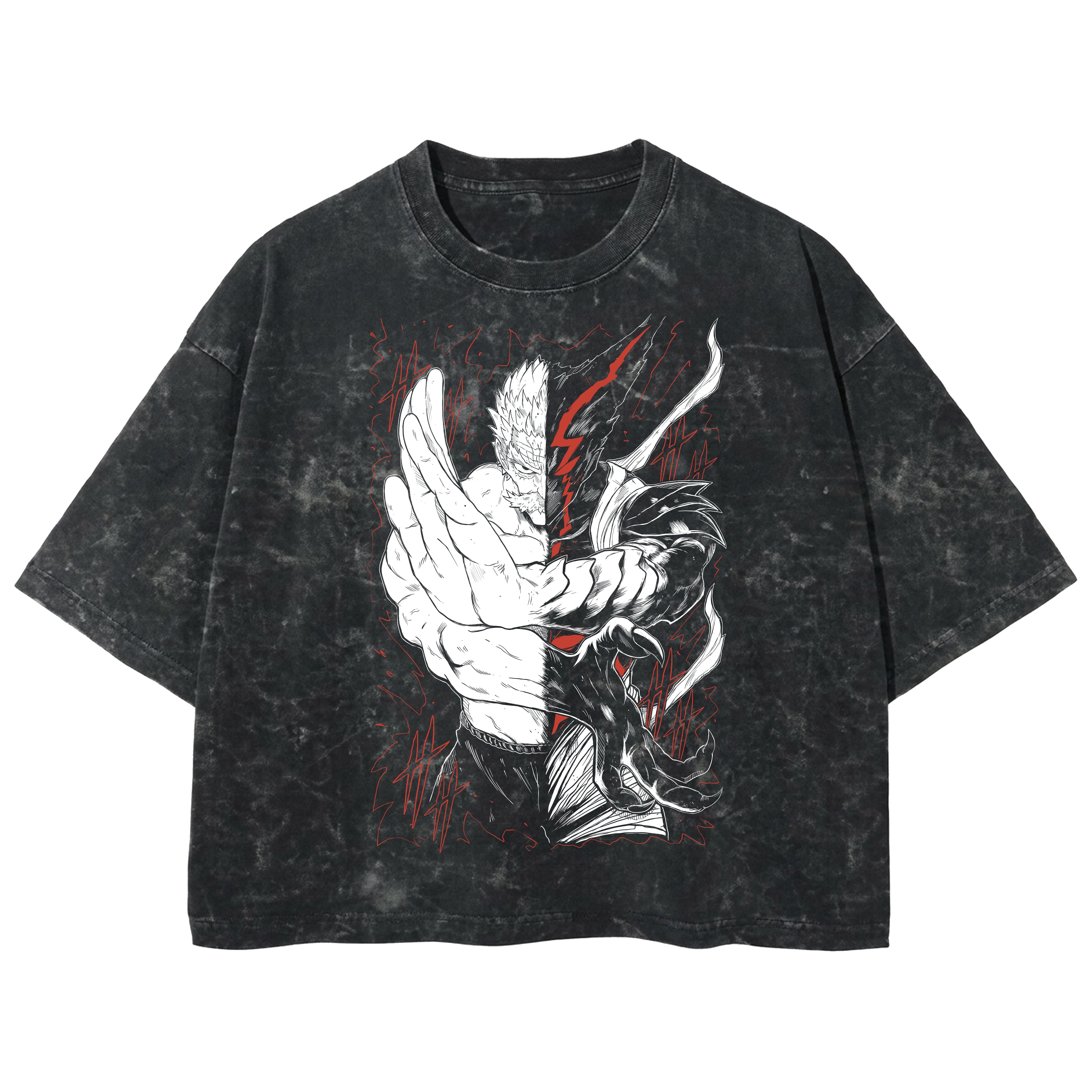Playera streetwear premium de anime y gaming ExtraLife MX, corte boxy deluxe mineral wash heavyweight en color Acid Wash, moda urbana mexicana de culto.