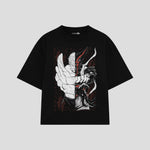Playera streetwear premium de anime y gaming ExtraLife MX, corte boxy oversized drop shoulder heavyweight en color Deep Black y Off-White, moda urbana mexicana de culto.