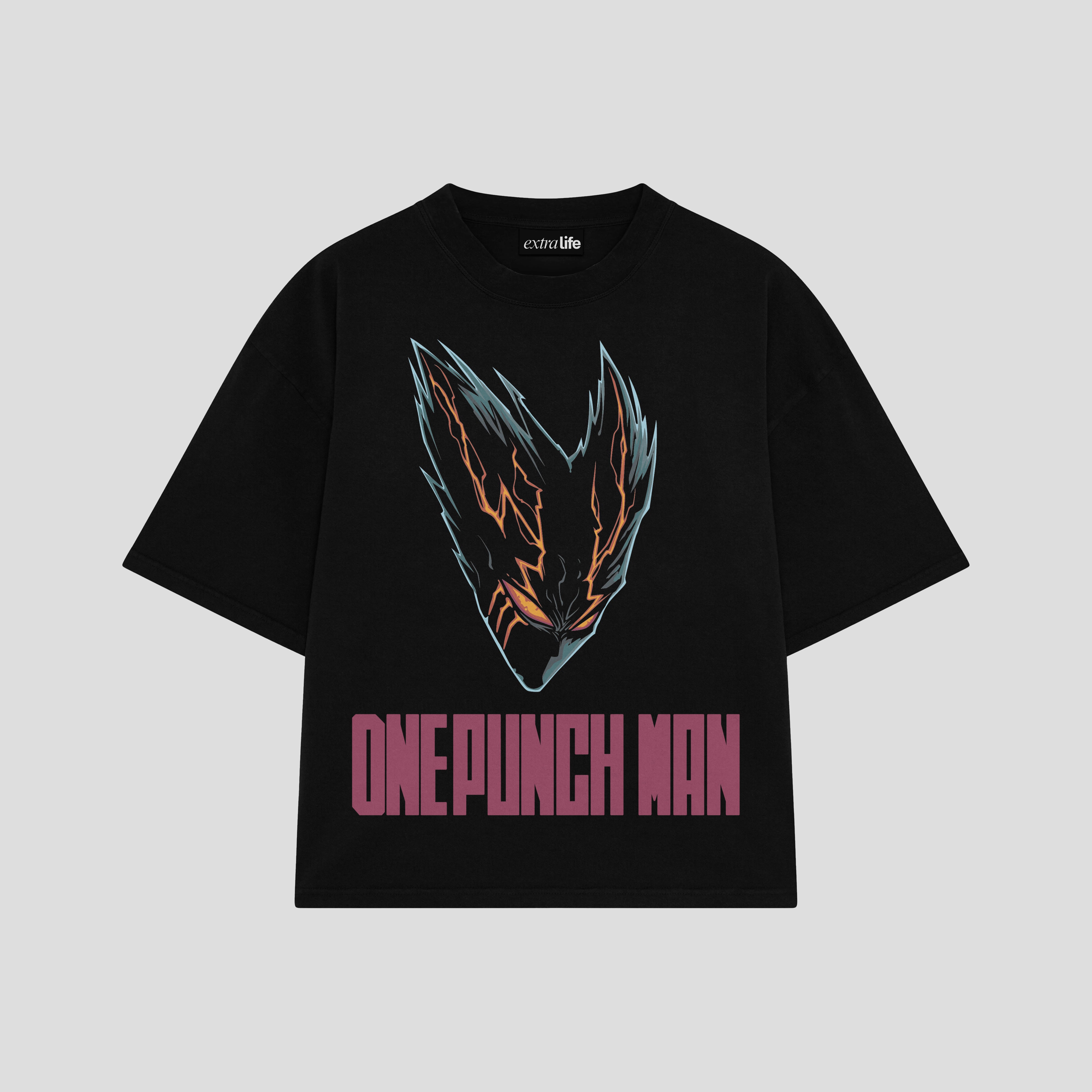 Playera streetwear premium de anime y gaming ExtraLife MX, corte boxy oversized drop shoulder heavyweight en color Deep Black y Off-White, moda urbana mexicana de culto.