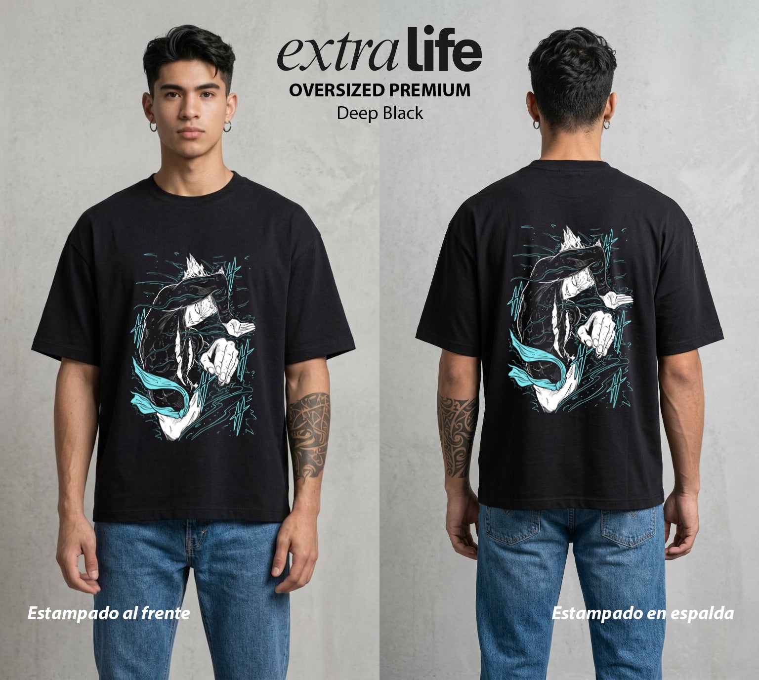 El Heroe por Hobby | Sombra del Héroe #04629 - Playera Oversized Premium | Deep Black - Foto en modelo