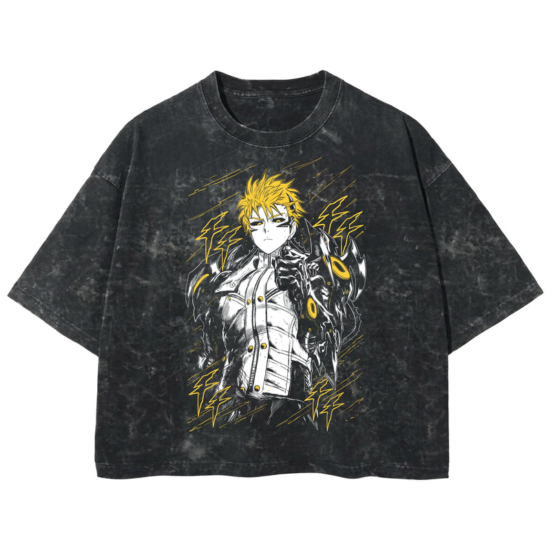 Playera streetwear premium de anime y gaming ExtraLife MX, corte boxy deluxe mineral wash heavyweight en color Acid Wash, moda urbana mexicana de culto.