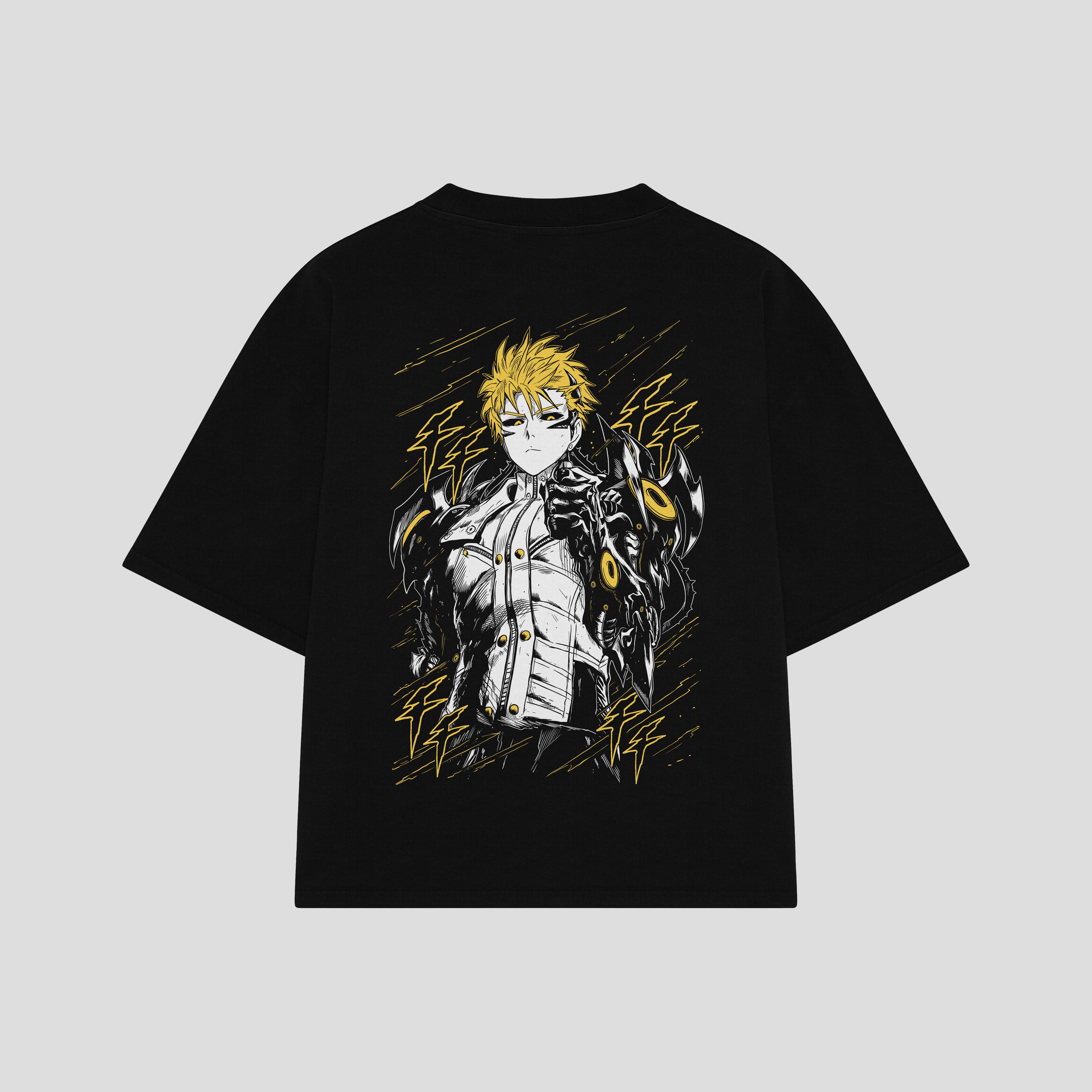 Playera streetwear premium de anime y gaming ExtraLife MX, corte boxy oversized drop shoulder heavyweight en color Deep Black y Off-White, moda urbana mexicana de culto.