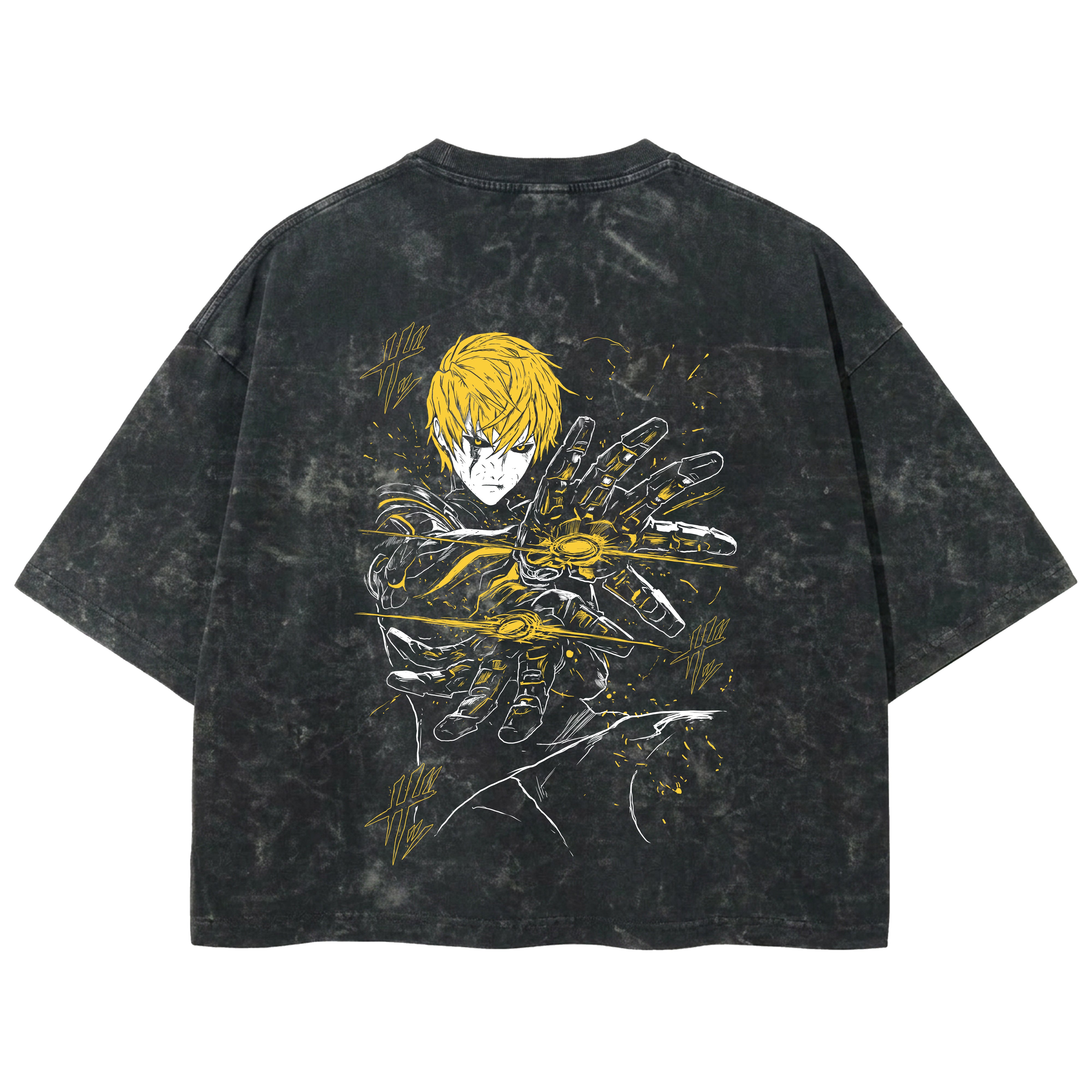 Playera streetwear premium de anime y gaming ExtraLife MX, corte boxy deluxe mineral wash heavyweight en color Acid Wash, moda urbana mexicana de culto.