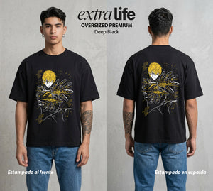 El Heroe por Hobby | Núcleo Incandescente #04631 - Playera Oversized Premium | Deep Black - Foto en modelo